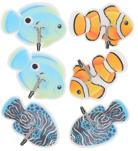 IMIKEYA Lot de 6 Crochets Adhésifs Muraux en Plastique de Poissons Tropicaux, Couleurs Variées, pour Rangement de Paquet, Clés et Articles Ménagers, Décoration Pratique et Réutilisable