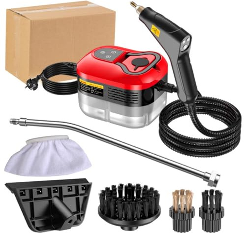 2500W Hand-Dampfreiniger mit 15s Schnellaufheizung & 6 Stufen, tragbarer Hochdruck-Dampfreiniger für Böden & Küche, Multi-Oberflächen-Dampfgerät (red)
