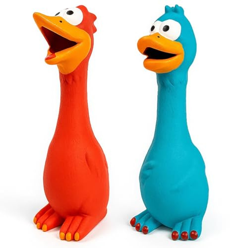 RQcMid 2 Pack Quietschspielzeug Hund, Hundespielzeug Unzerstörbar, Ente Hundespielzeug, Gummihuhn, Anti Stress Ente Für Hunde, Rot Und Blau, Für Kleine Und Mittelgroße Hunde