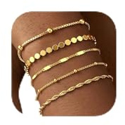 Maxcate 5 Stück Armband Damen 18K Gold/Silber Vergoldet Mit Cubic Zirkonia Armbänder Set Perlenarmband Armbänder Gold Wasserfest Box-kette Armband Verstellbare Stapelbare Schmuck Geschenke für Frauen