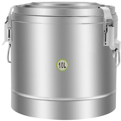 aefxNika Recipiente térmico aislado de acero inoxidable 304, 10 L, con tapa de silicona hermética, hasta 12 horas de tiempo de conservación del calor, para sopa o pasta, restaurante o camping