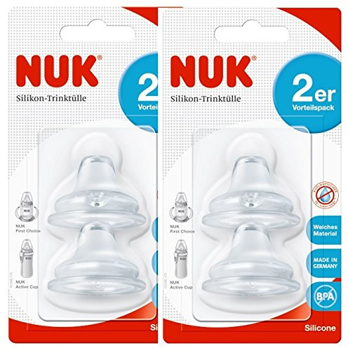 Nuk First Choice 10256442 bec souple en silicone, étanche, combiné avec toutes les bouteilles, sans BPA, 6-18 mois, 2 pièces, 2-pack (2 x Blister 2er)