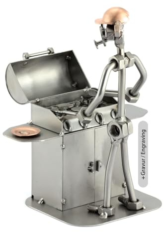 Steelman24 Schraubenmännchen Grillmeister mit persönlicher Gravur | Made in Germany,Handarbeit,Geschenkidee,Stahlfigur,Metallfigur