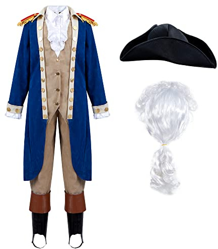 Spooktacular Creations George Washington Costume for Kids, Colonial Boys Costume Set with Wig and Hat for Halloween Dress Up Party (Large, 10-12 yrs)