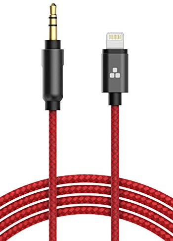 (Apple MFI Certified) iPhone Aux Lightning Cord to Male 3.5mm Auxiliary Cable (iPhone Audio Link to Car Jack, Headphones & Speakers) (Red)