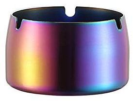 AKOAK 1 Pack Stainless Steel Round Thickening Anti-fall High Temperature Heat Resistant Ashtray, Living Room Desk Office Desk Ash Storage Tray Box (Colorful)
