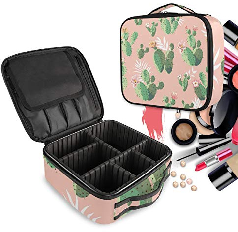 Cactus Pink Plants Make Up Bag Toiletry Case Zipper Makeup Cosmetic Bags Organizer Pouch for Free Compartment Women Girls
