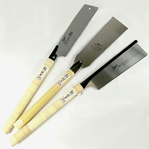 Satz von 3 japanischen Sägen 250 mm Classic Shogun, Kataba, Dozuki und Ryoba mit geradem Holzgriff, hergestellt vom Hersteller professioneller Handsägen | Woodfan