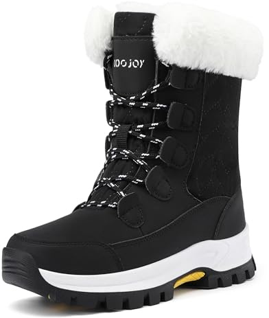 COOJOY Womens Winter Snow Boots Waterproof Shoes Walking Comfortable Hiking Booties Furry Mid Calf Warm Lightweight Black,US8 EU40