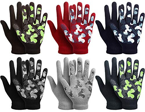 Syhood 6 Pairs Stretch Winter Kids Gloves Camouflage Full Fingers Gloves for Boys 5-8 Years old (Classic Colors, Medium)