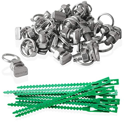 Swoote Cropped Head Greenhouse Bolts and Rings (30-pack, Stainless Steel) Creates Hanging Anchor Points in Glazing Bar Channels - Complete with 20 Reusable Plant Ties