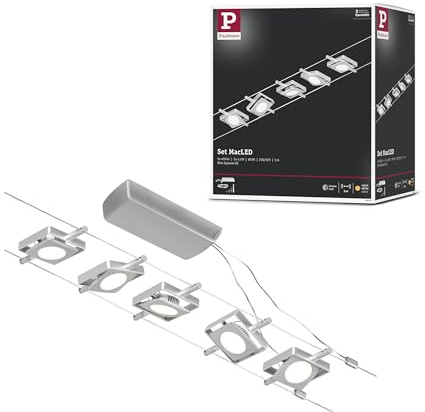 Paulmann 94420 LED Cable System Set RoundMac DC incl. 5 x 4.5 Watt Expandable Chrome Matt Chrome Wire Rope Metal 3000 K