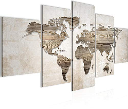 Runa Art Murali Da Parete Mappa Del Mondo 5 Pezzi Quadro Tela Non Tessuta Decorazione Soggiorno Astratto Brown Beige 035052a