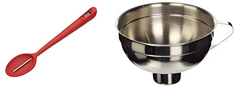 KitchenCraft Sugar/Jam Thermometer Spoon, Silicone, Red, 32 cm & Home Made Jam Funnel, Traditional, Stainless Steel, 14.5 cm