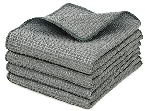 ENETIX 4er Pack Mikrofaser-Geschirrtücher, Waffelwellen-Geschirrtücher, trocknende Reinigungstücher, super saugfähige, fusselfreie Geschirrtücher für die Küche (Grau)