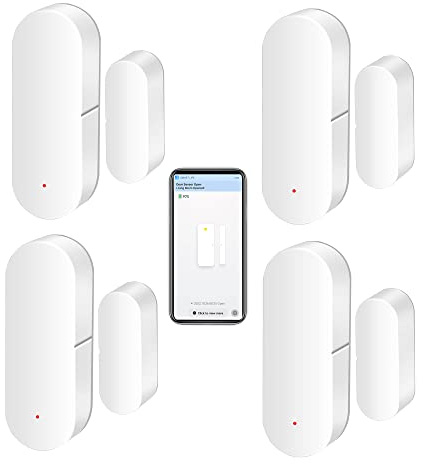 WiFi-Türsensor: Intelligente Tür-Offen-/Geschlossen-Detektoren, drahtlose Fenstersensor-App-Benachrichtigung, Kontaktsensor für die Sicherheit zu Hause, passend für Alexa Google Assistant (4pack)