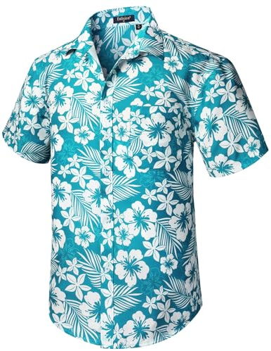 Enlision Chemise Hawaïenne pour Homme Funky Manches Courtes Boutonnée Été Aloha Hawaii Chemise Plage Vacances Palmier Fleur Imprimé Aqua Vert XL