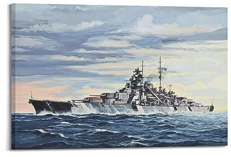 WARL Kriegsposter Deutsches Schlachtschiff Bismarck, dekoratives Gemälde, Leinwand-Kunstbild, 60 x 90 cm