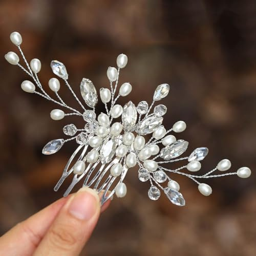 Ushiny Perle Braut Hochzeit Haar Kamm Silber Perlen Braut Haar Stück Strass Haarzubehör für Frauen