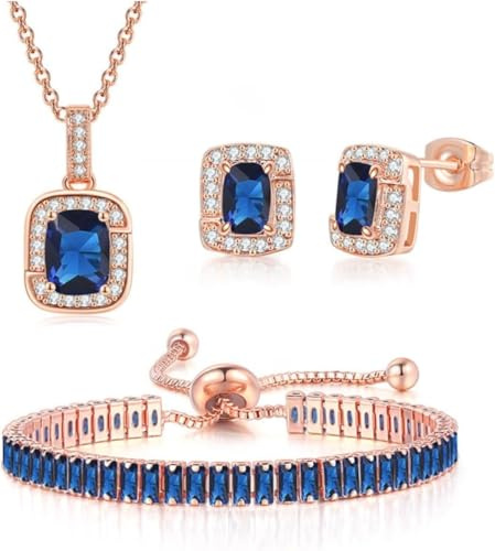 FDEETY FDEETYQuadratisch Smaragd Schmuckset Halskette Ohrringe Armband Kristall Zirkonia Damen Schmuck Elegant Klassisch