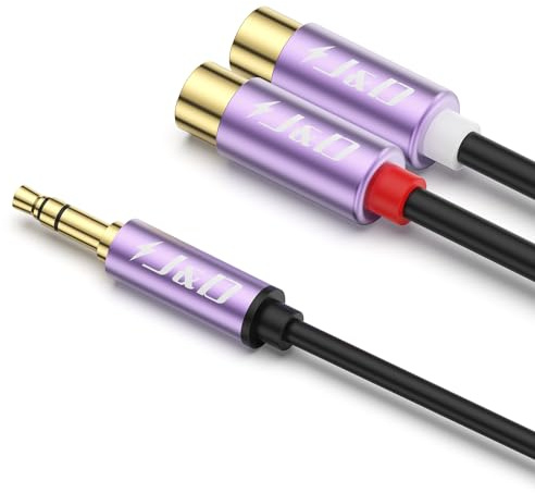 J&D 3.5mm to 2 RCA Cable, Gold-Plated Male to Female Stereo Audio Adapter, Heavy Duty Purple Shell, 0.3 Meter - Durable Audio Extension for Speakers, Amplifiers, and Home Audio Systems