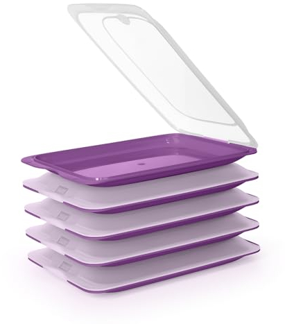 PracticDomus Wurst- und Lebensmittelhalter Frischsystem, optimale Konservierung von Scheiben im Kühlschrank (5X Aubergine)