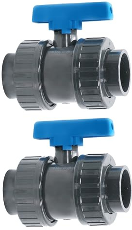 HAF 2X PVC 2 Wege Kugelhahn Blauer Griff mit 50mm x 50mm | Klebemuffe x Klebemuffe | Absperrhahn aus grauem PVC-U | PN16 für Poolfitting, Pool, Schwimmbad, Poolverrohrung, Druckleitung, Rohrleitung