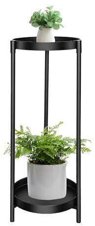 ABRFC Support rond pour plantes en acier revêtu pour intérieur et extérieur, 2 niveaux de 80 cm de haut, en métal noir, antirouille et stable, support pour pot de fleurs (noir)