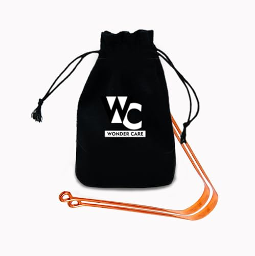 Wonder care - 100% rame pulisci lingua / lingua raschietto antimicrobico ayurvedico lingua pulisci lingua adulti per un'igiene orale ottimale (2 pezzi (confezione da 1)