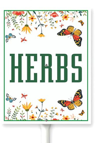 Horienteeon Gartenschild mit Pfahl, Kräuter, Hofschild, 15,2 x 11,7 cm, Pflanze, Blume, Gras, Aluminiumschild, Bauernhof, Metall, Outdoor, Rasen, Dekoration, Bauernhof, stabiles Aluminium,