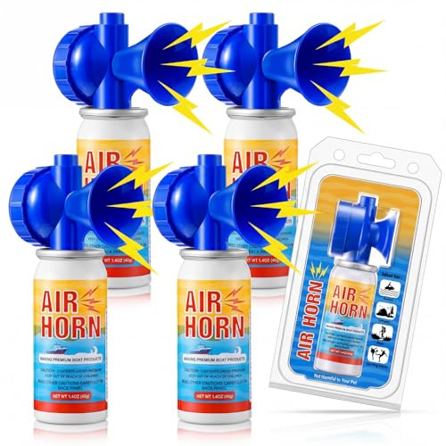 ElectricWise 4 Pack Air Horn, 122dB Very Loud Air Horns Can, Heard Up to 1/2 Mile Away, 1.4OZ Small Boat Air Horns for Safety, Meet US Coast Guard Ideal for Boating, Camping, Hiking, Sporting Events