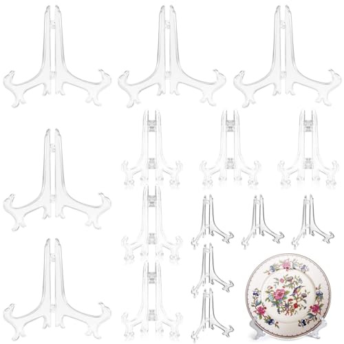 15Pcs 3'', 5''and 7'' Small Clear Acrylic Plate Stands Folding Plate Holder | Clear Decorative Stand for Photos Cards Art Display Miniature Painting Tabletop Picture Frame Holder for Wedding Diy Crafts