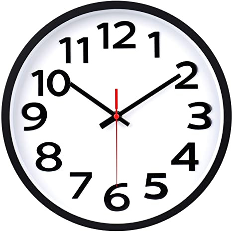 Crosstime 30cm Lautlos Wanduhr mit Groß Ziffern Gut Lesbar - Runde Quarz Analog Wanduhren für Wohnzimmer, Küche, Büro, Schule or Senioren - 12 Zoll, Schwarz