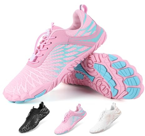 BibHoly Barfotaskor dam herr barfotaskor lätta andningsbara traillöparskor halkfria träningsskor promenadskor med Zero-Drop Solhe, C02 rosa, 40 EU