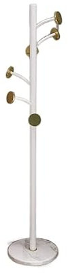 BOGAZY Garderobenständer Garderobenständer aus Metall mit Marmorsockel, Standgarderobe aus Edelstahl mit 6 Haken für Aufhängen von Schaltaschen Kleiderständer(White)