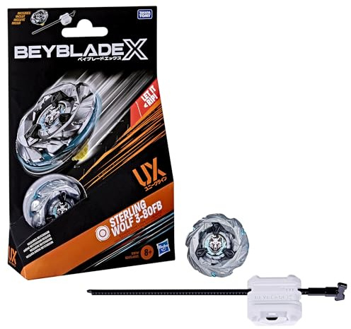 Beyblade X Sterling Wolf 3-80FB UX Starter Pack Set with Stamina Type Top and Launcher, Authentic Takara Tomy Battle Tops Games, Toys for Boys and Girls 8+
