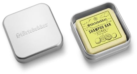 Störtebekker® Premium Festes Shampoo Citrus & Seifendosen Set - Pflege-Shampoo + Seifendose Aluminium im Set für Haare, Kopfhaut & Bart - Handgefertigt in Seifenmanufaktur