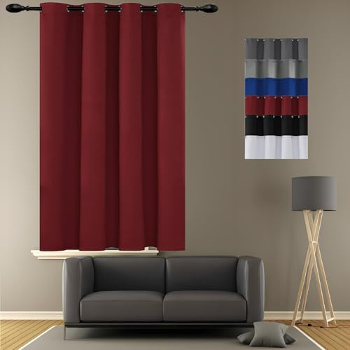 JIAHAO Eyelet Blackout Curtains 150 x 140 cm Home Decorative Door Curtain Curtain Door Curtain Thermal Insulated Crushed Velvet Curtains for Bedroom,1 Panels, Red