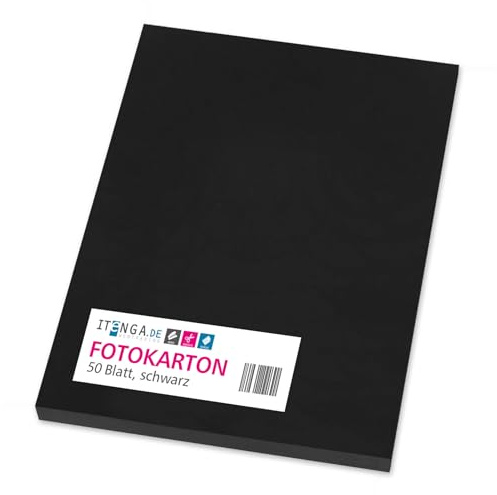 itenga farbiger Fotokarton 50 Blatt A4 300 g/qm² - Tonpapier Tonkarton Bastelpapier Bastelkarton Bogen durchgefärbt zum kreativen Gestalten und Basteln (schwarz)