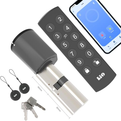 Lio Home WLAN Smart Lock mit Tastatur, Schließzylinder 30/40 | Tür Entsperren über NFC-Karten, Passwort,App Steuerung,Schloss mit Schlüssel,Smartes Elektronisches Türschloss mit Ladegerät