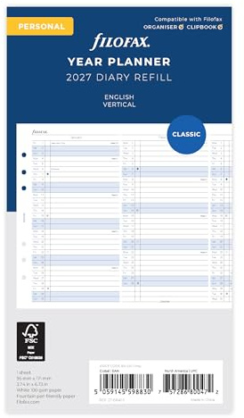 Filofax Kalender Personal Jahresplaner vertikal (englisch)2027