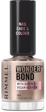 Rimmel Wonder'Bond Care + Colour Nail Polish, 005 Grab and Go, Restores & Strengthens Nails, Infused with Biotin & Vegan Keratin, Chip-Resistant, Glossy Finish, Buildable, 12ml