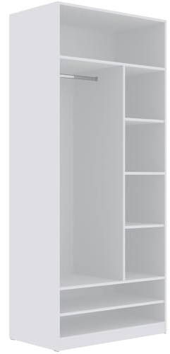 Marmex offener Kleiderschrank TRES 02B, Garderobe ohne Türen, mit Kleiderstange, Ablagen für Kleidung und Schuhe, für Ankleidezimmer, Schlafzimmer, weiß (90x206x51 cm)