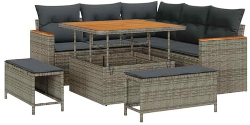 vidaXL Trädgårdsoffset 8 pcs Grå konstrotting, Trädgård och Terrass, Modernt Utemöbelset, Rattansoffor, Akaciabord, Avtagbara Kuddar, Soffa för Uteplats