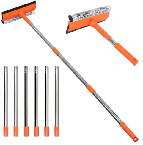 Window Cleaning Equipment with Telescopic Pole 218 cm, Extendable Long Handle Professional Shower Glass Washing Brush, Car Windshield Washer Kit with Sponge for Home Cleaning Mirror Auto Truck