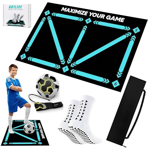 Soccer Mastery Skills - Tappetino per allenamento calcistico XL, 90 x 60 cm, con cintura da allenamento, controllo della palla e antistress, compatibile con app FPRO, regalo di compleanno per ragazzi