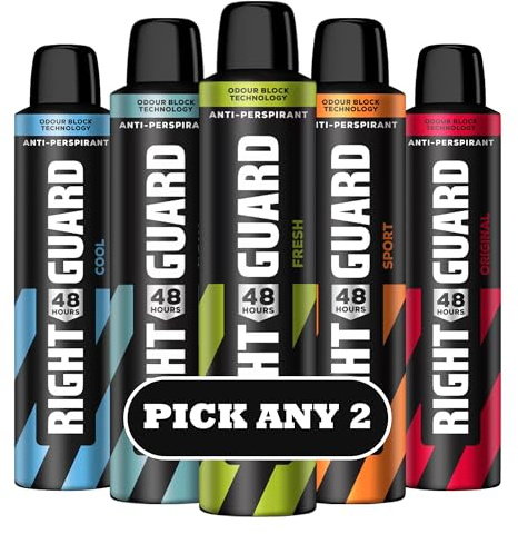 Right Guard Anti-Perspirant Deodorant Spray 250ml – PICK ANY 2 – 48H Protection – Cool, Clean, Sport, Fresh – Odour Block Technology