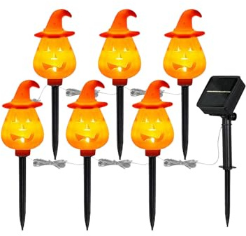 Luces De Calabaza De Halloween con Estaca - Estaca Decorativa Jardín Impermeable Halloween - Naranja Ajustables para Insertar En Tierra Decoración De Jardín para Exterior Jardín Césped Porche