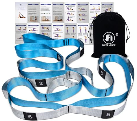 Foyer Nuage Bandas elásticas para ejercicio, correa de estiramiento de yoga no elástica con bucles, 3,8 cm x 2,45 m, bandas elásticas para terapia física, yoga, pilates, baile, ejercicio de gimnasia