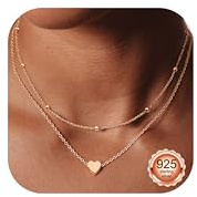 ORAZIO 2 Pieces Sterling Silver Necklaces for Women Choker Necklaces Heart Rose Gold Necklace Locket Necklace Layered Necklaces For Women